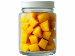 diced pineapple and mango in a glass jar
