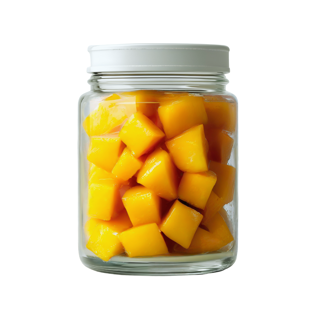 diced pineapple and mango in a glass jar